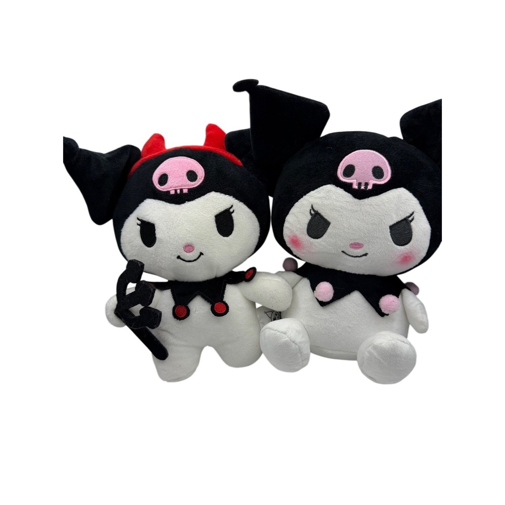Sanrio Kuromi Plush Set Devil Horns Trident and Classic Pink Skull 8 Inch 2pc